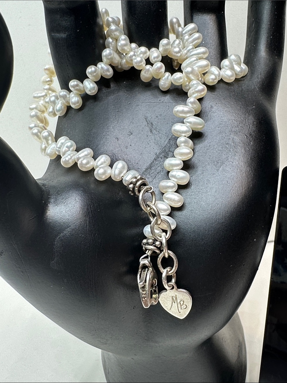 Genuine Pearl Necklace Earrings Set Sterling Silver 925 Signed MB Jewelry Design - Picture 7 of 15